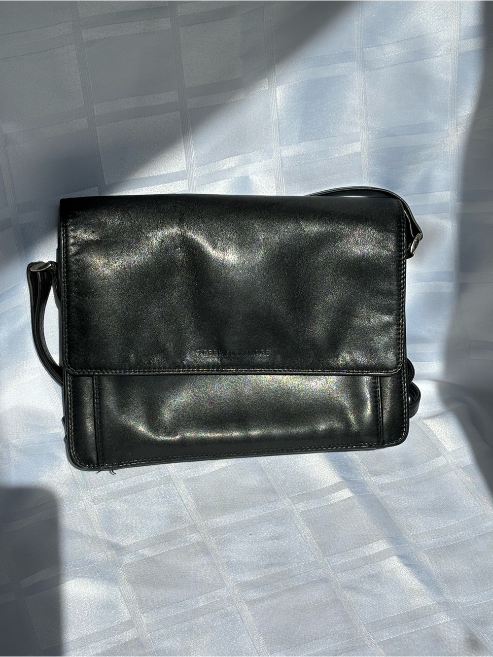 Derek Alexander Black Leather Crossbody Organizer Bag Like New